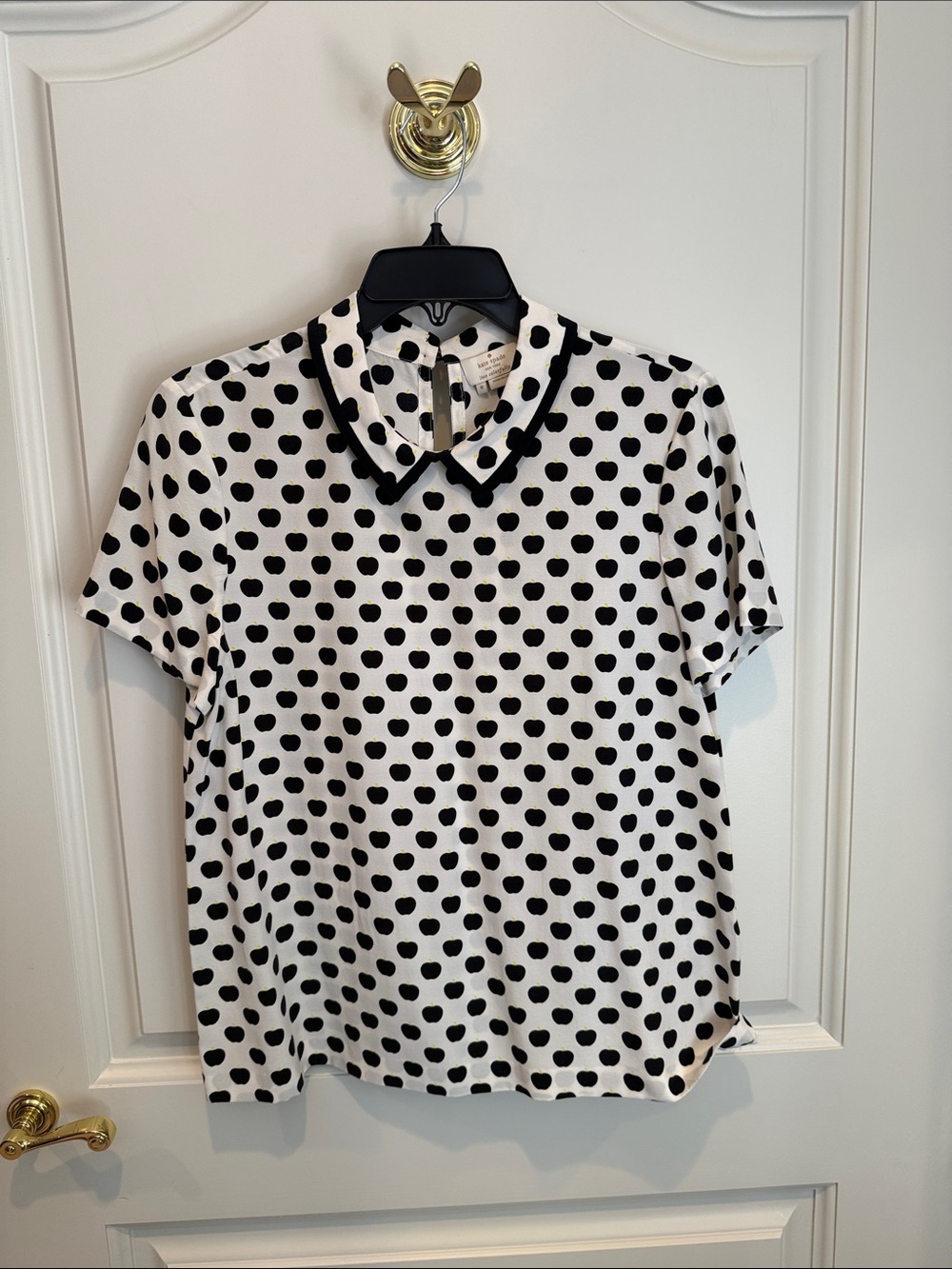 kate spade Black and White Apple Polka Dot Peter Pan Collared Top